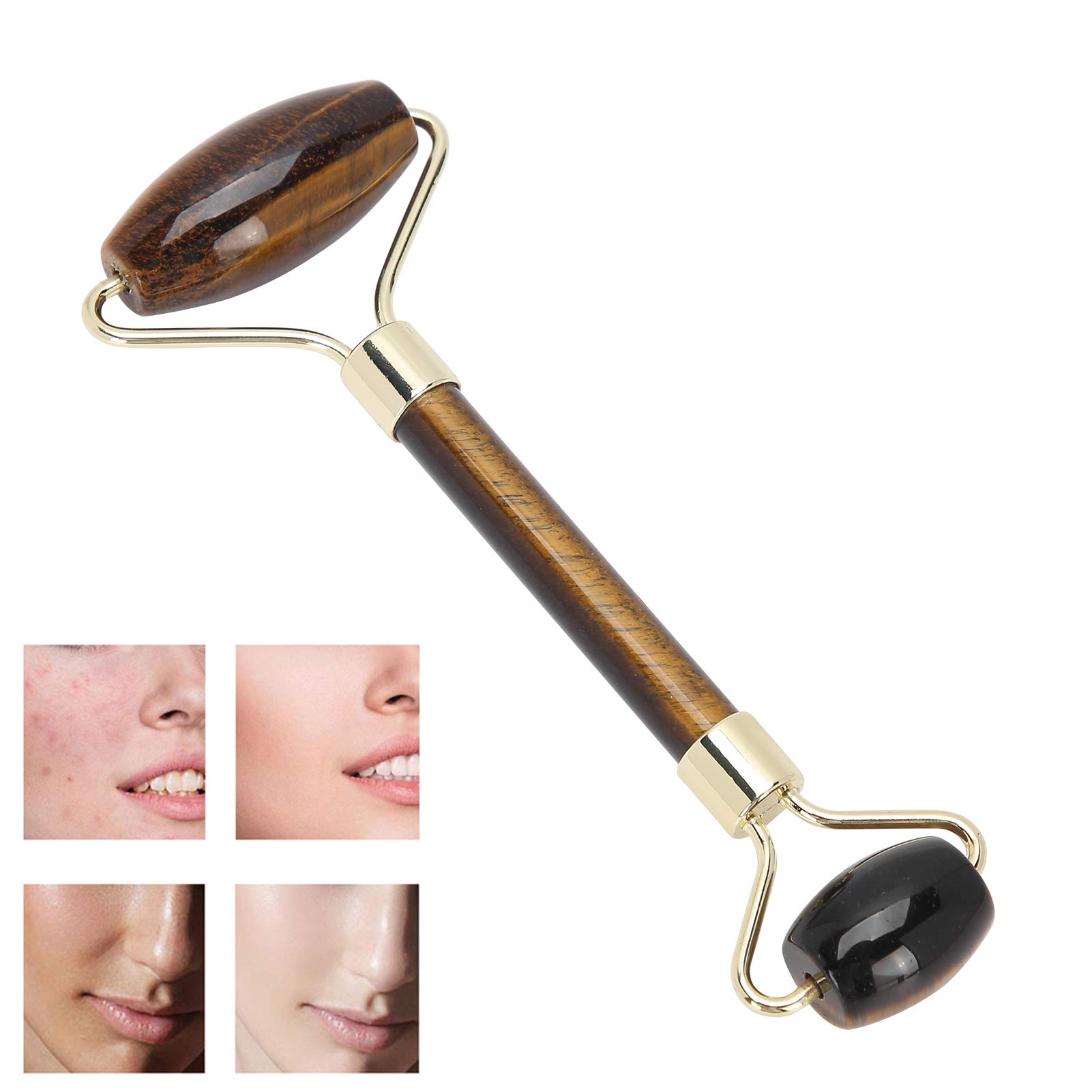 Rodillo de jade, masajeador facial, rodillo facial para piel, ojos, cuello para antienvejecimiento, reduce las arrugas de los ojos y la circulación sanguínea(ámbar)
