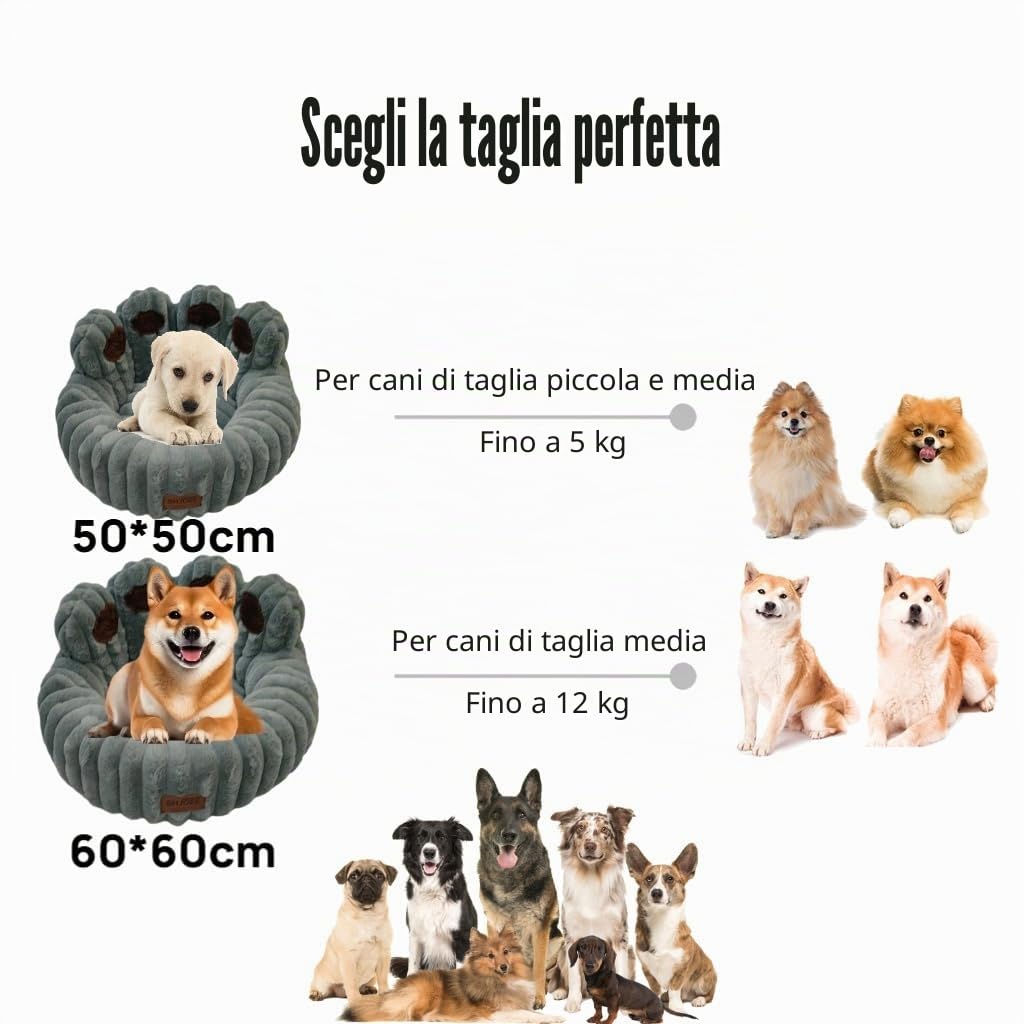 Cuccia Cane Interno Letto Morbida per Cani Lettino Gatto Lettino per Animali Domestici Cuccia per Gatti Fluffy Peluche Letto per Cani Lavabili Antiscivolo (Grigio, 50cm)