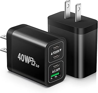 40W USB C Fast Charger, Upgraded 2-Pack 4Port Fast USB C Charging Block Dual Port PD Power Adapter+QC Wall Plug Multiport Type C Block Fit for iPhone 12/13/14/Pro Max XS/XR/X,Samsung Galaxy(Black)