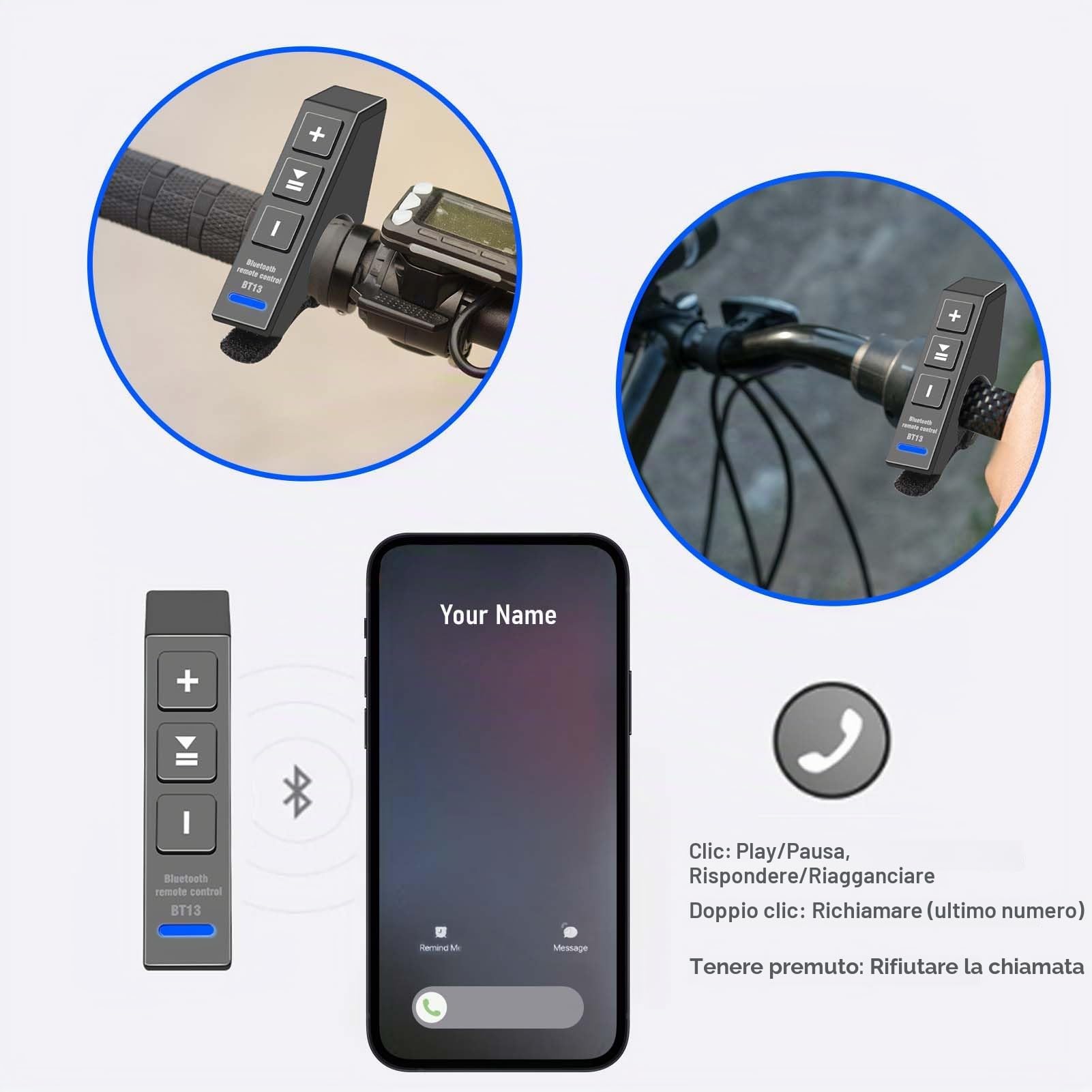 VOBOR Telecomando del Manubrio del Moto, Telecomando Senza Fili Bluetooth, Kit di Controllo Remoto Bluetooth per Telefono Wireless IndossabileIm per Auto Moto Volante