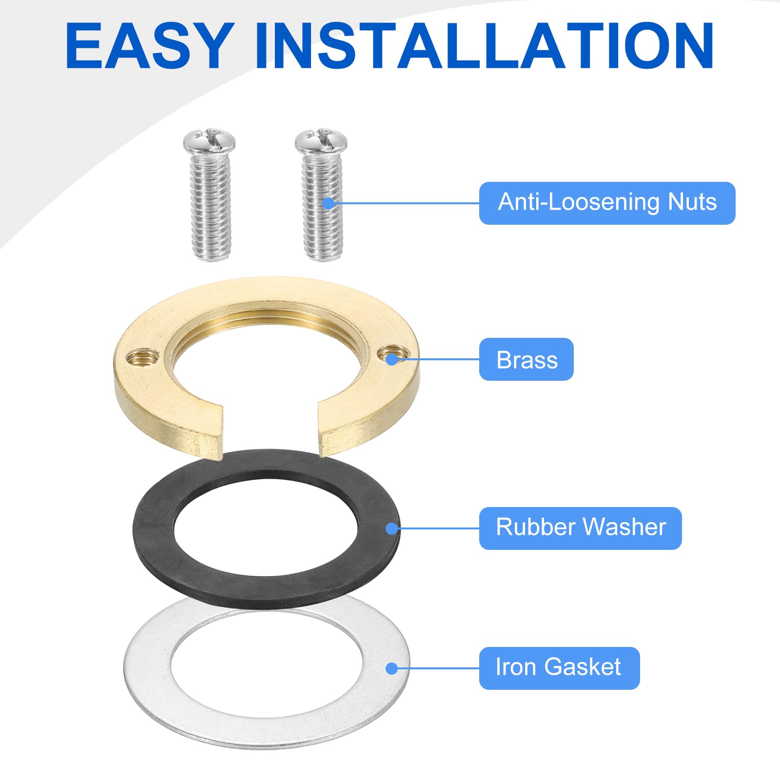 Uxcell 2-Set Faucet Lock Nut Kit – 1-1/4" Stainless Steel 304 With C-Gasket For Single-Hole Kitchen And Bathroom Faucets