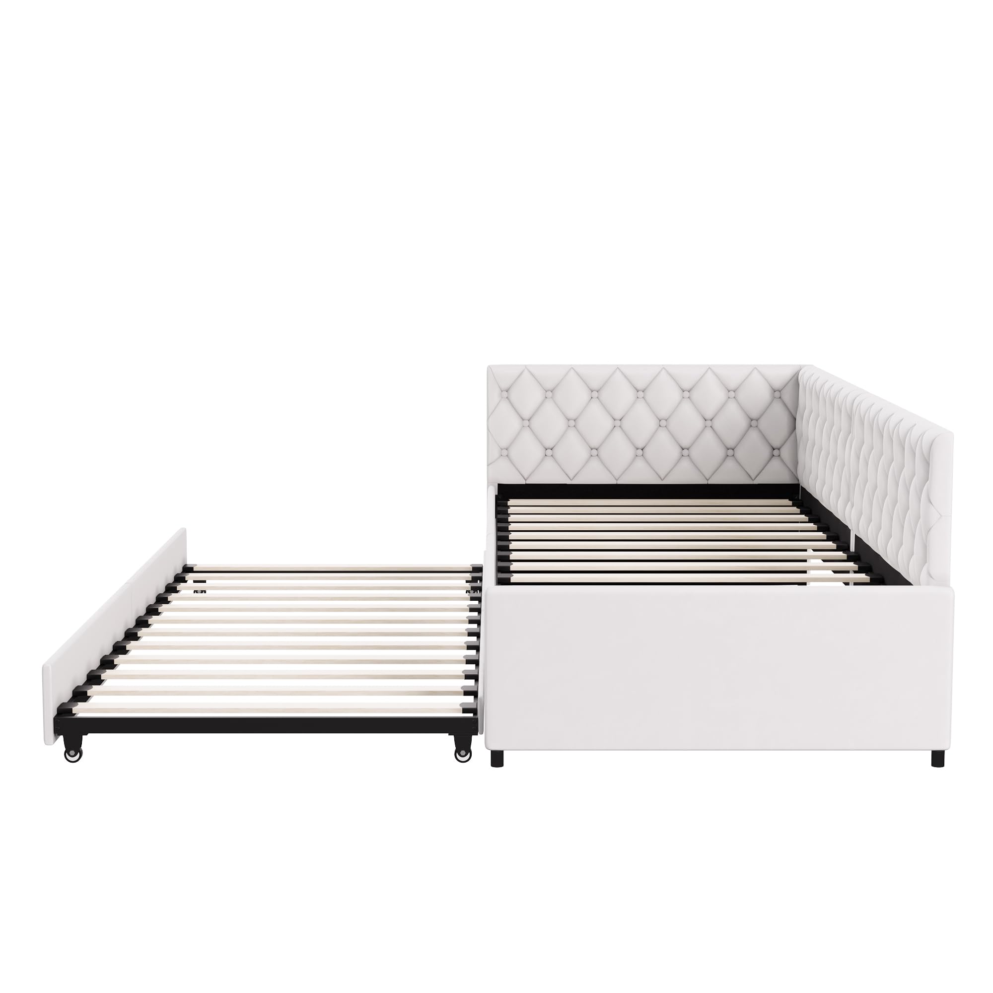 Ausziehbares Schlafsofa 90x200 cm aus Samt Beige - 3-in-1 Tagesbett Funktionsbett mit Lattenrost - Polsterbett für Gästezimmer & Jugendzimmer - Platzsparendes Doppelbett erweiterbar bis 180x200 cm
