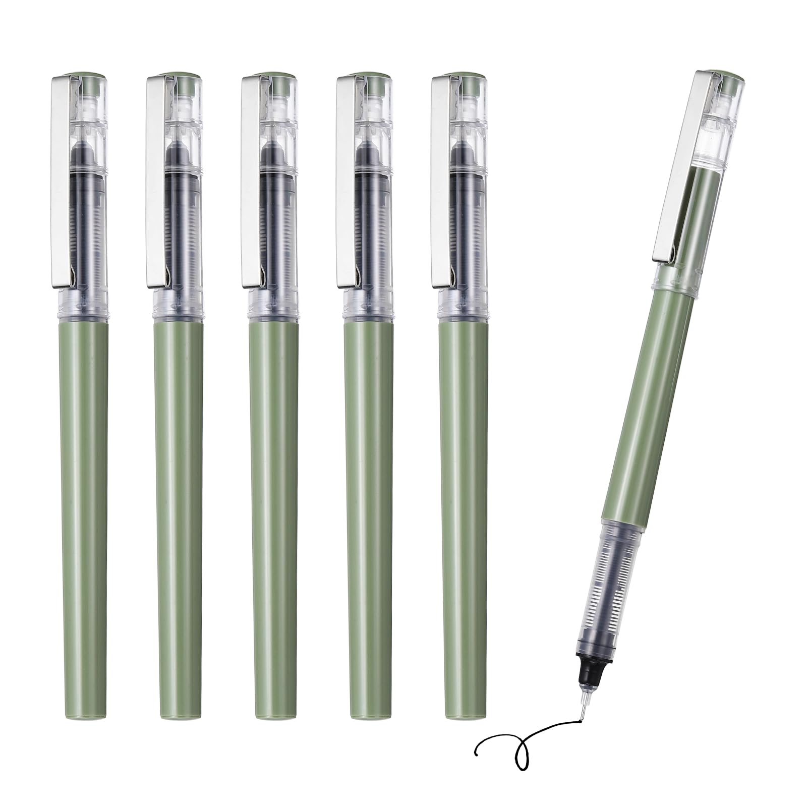 PATIKIL 6Pcs Liquid Ink Rollerball Pens, 0.5mm Fine Point Needle Tip Pens Smooth Writing Gel Ink Quick Dry Black Ink for Office Note Taking Journaling, Avocado Green Body — image 1