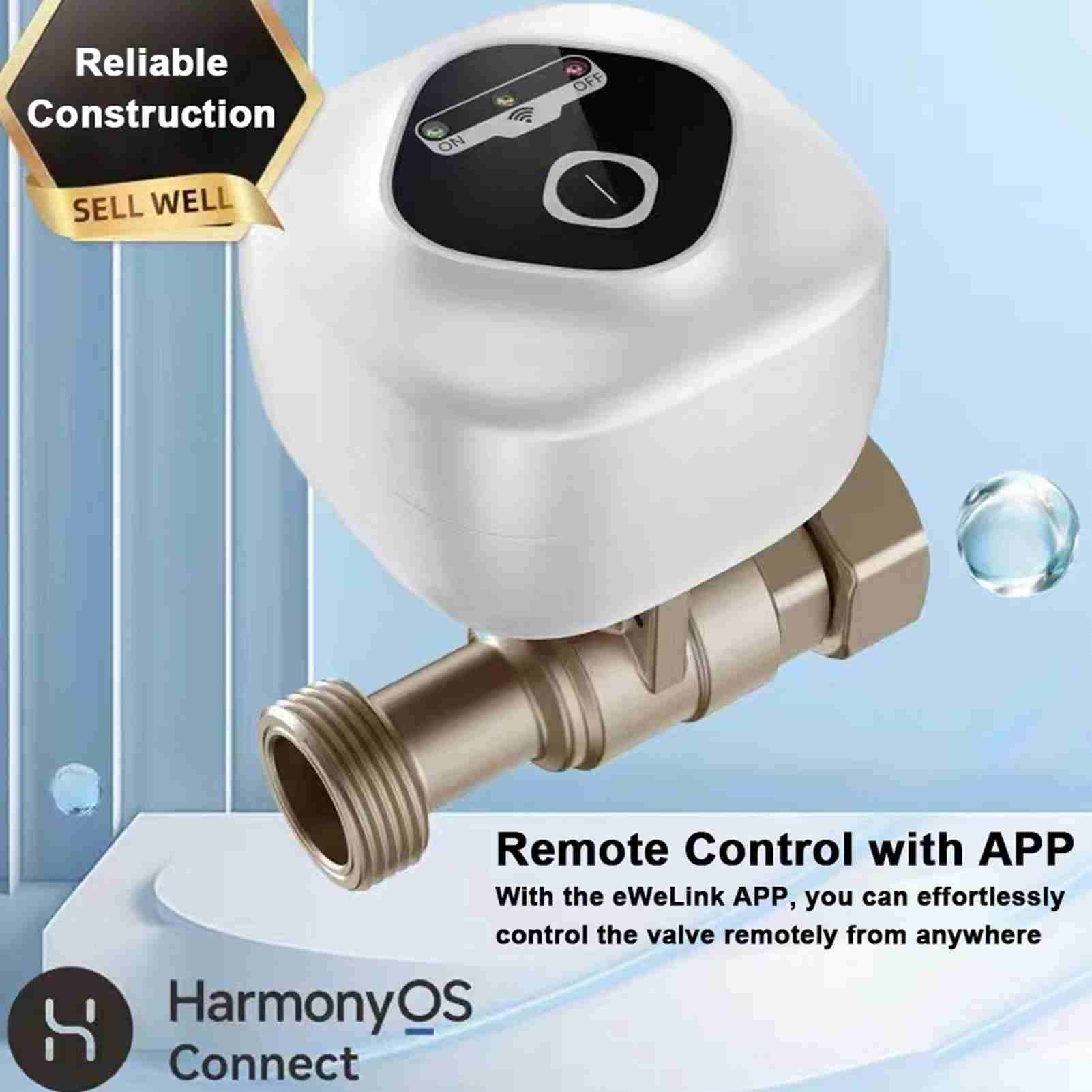 Válvula de bola HUIOP Válvula de bola inteligente WiFi Válvula de cierre automático de agua Compatible con control de aplicaciones/3 modos de sincronización/alarma de fuga de agua y gas Compatible con