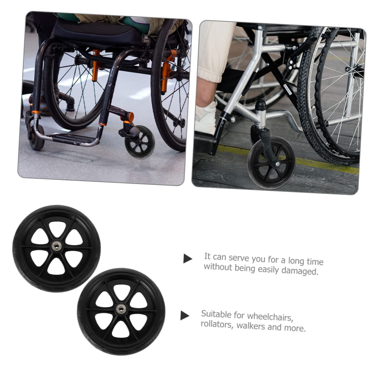 LIFKOME 2Pcs Flexible Wheelchair Front Wheels Heavy Duty Caster Wheel Accessories for Smooth Rolling for Wheelchair and Walker Use