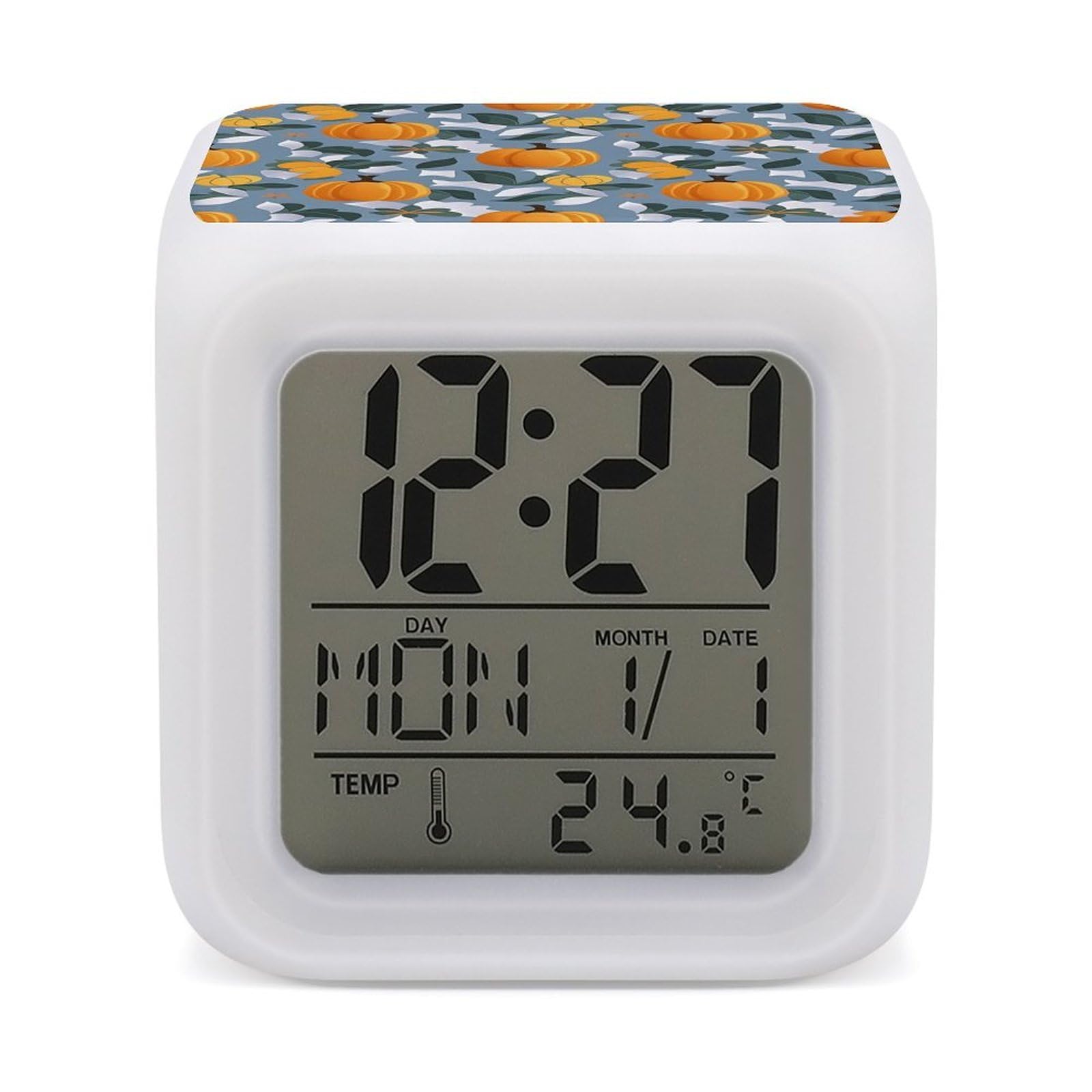 VstaDank Orange Pumpkin Pattern Alarm Clock Sleep Trainer 7 Color Changing Night Light Modern Touch Bedside Lamp Fashion Digital Clock with Temperature Display Wake Clocks for Loud Alarm