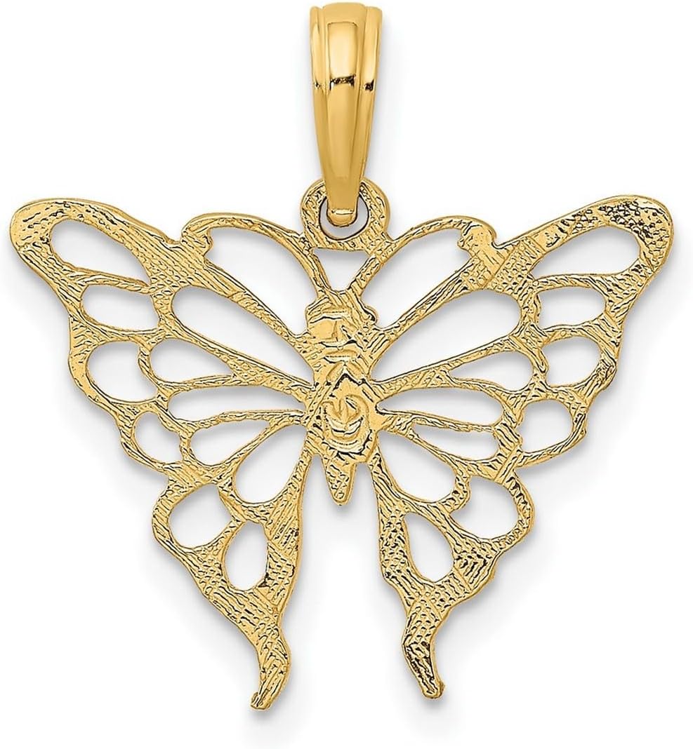 JewelryWeb 20mm 10k Solid Yellow Gold Butterfly Angel Wings Charm Pendant Necklace for Women - Image 4