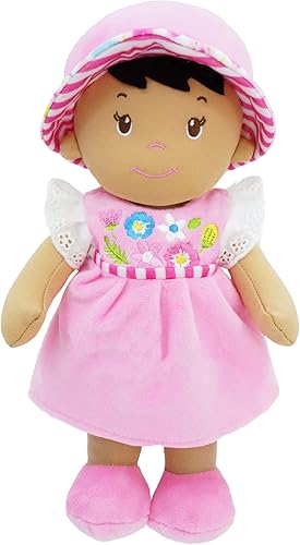 June Garden Muñeca Blandita Malorie de 12" - Muñeca de Peluche Blandita para Regalo para Niñas de 1, 2, 3 Años - Vestido Rosa