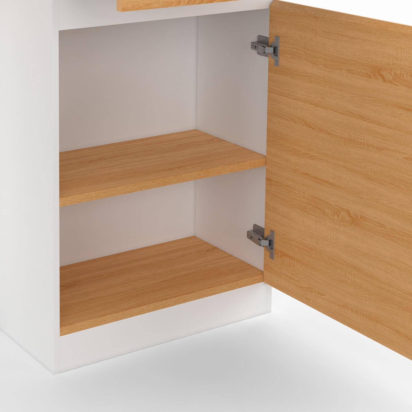 IDMarket - Ilot Central Tino 120 cm avec Range-Bouteilles 4 Personnes Bois Blanc avec Plan de Travail façon hêtre