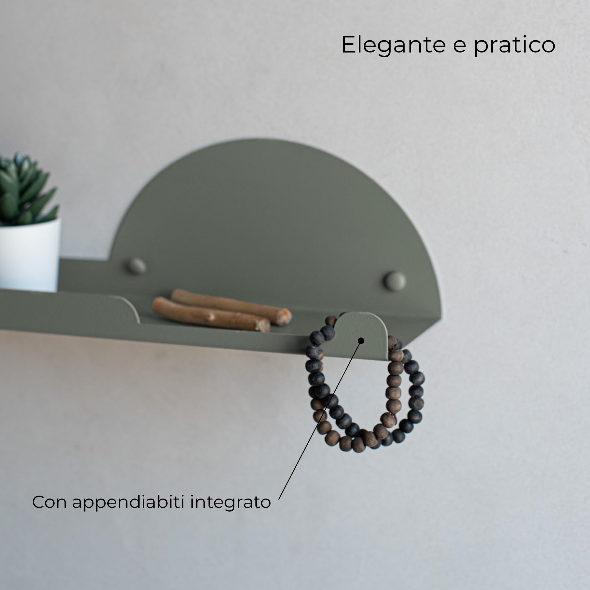 MILUKA Set 2 Mensole da Parete con Appendiabiti, 35cm Verde Oliva