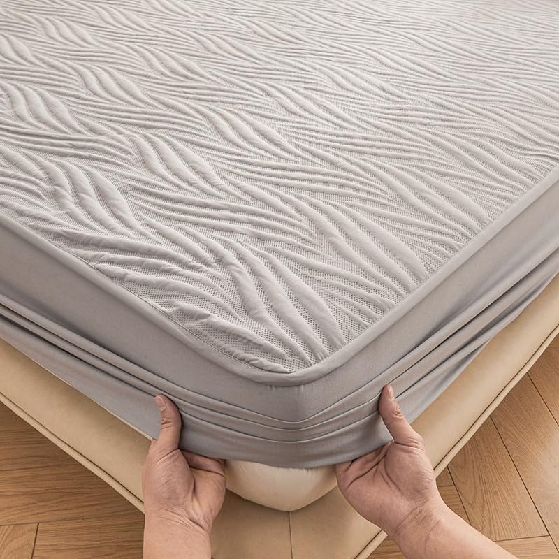 Coprimaterasso Traspirante con Design 3D Air, Lenzuolo con Angoli Impermeabile, coprimaterasso Trapuntato con Tasche Profonde, Lavabile in Lavatrice (Grigio, 135 cm x 200 cm)