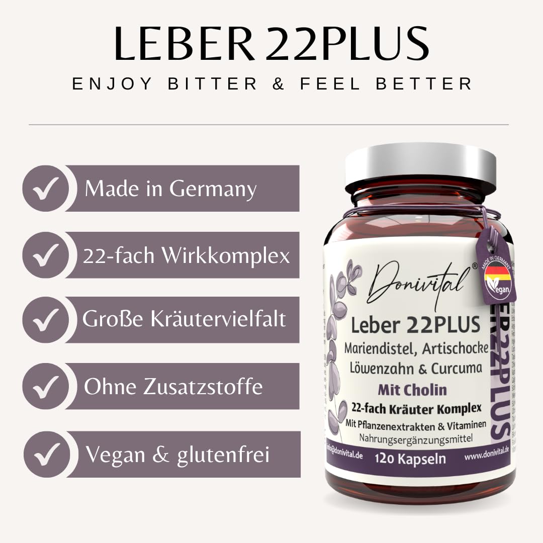 Mariendistel 22-fach Komplex - Testnote SEHR GUT - Leber-Kur-Kapseln 80% Silymarin - Mit Cholin für die Leber - Vitamine und Naturkräuter
