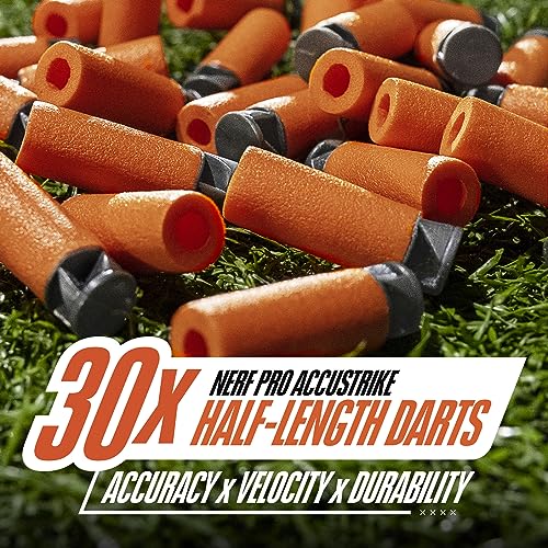 Image of NERF Pro Stryfe X Dart Semi-Auto Blaster, Rechargeable LiPo Battery, 30 AccuStrike Half-Length Darts, 15-Dart Magazine, 150 FPS, Eyewear, 14+ (Amazon Exclusive)