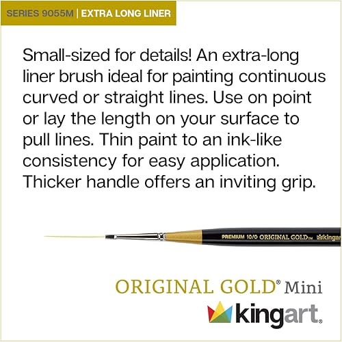 Miniatura 2 de KINGART Premium Original Gold 9055M-100 - Forro extra largo con microdetalle  Mini mango grueso serie artista cepillo para artista, pelo sintético