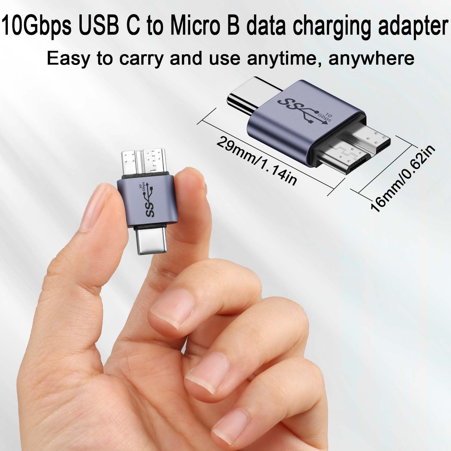 Adattatore USB C A Micro B 10Gbps 2 Pezzi - Convertitore Femmina Tipo C A Micro USB Per Hard Disk Esterno, SSD, Fotocamera, Smartphone - Connettore In Alluminio - 4