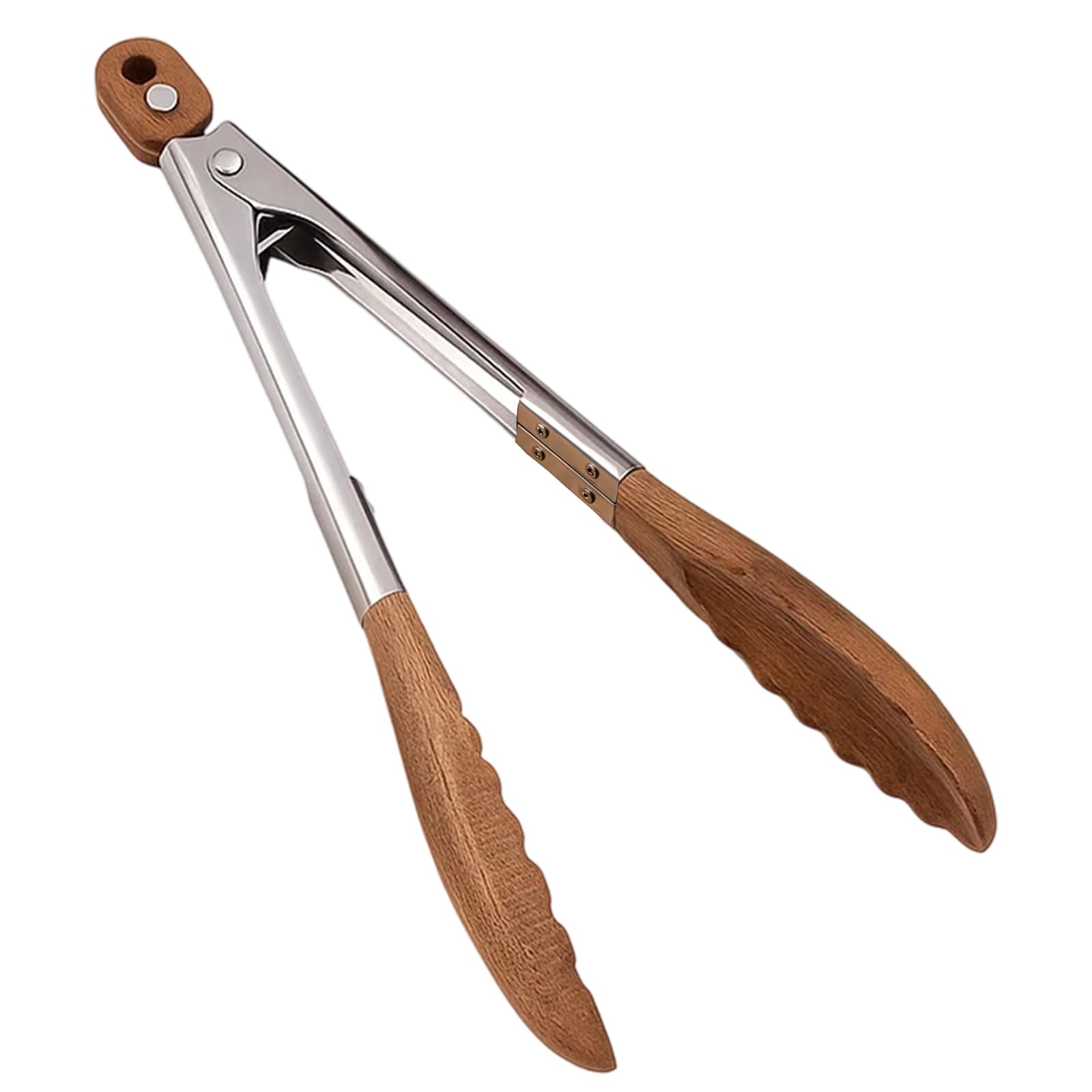 1 Wooden Tongs, Walnut Wood Food Tongs for Toaster, BBQ, Salad, Cooking and Serving, Heat Resistant Kitchen Utensils with Stainless Steel, 9 Inch