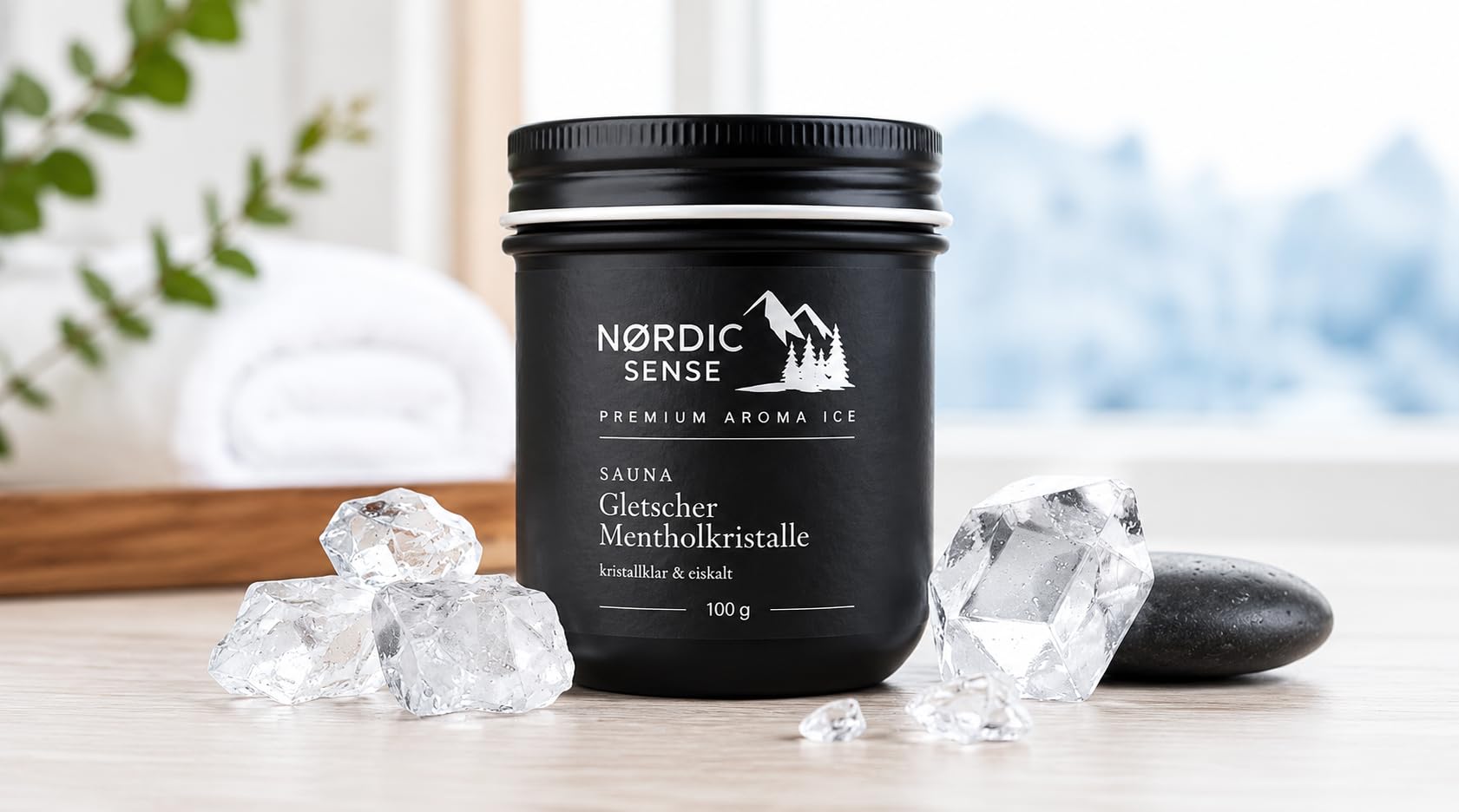 Saunaaufguss Geschenkset von Nordic Sense® Saunaaufguss Set Bio 4x100ml Sauna Aufguss + Mentholkristalle + Saunaei