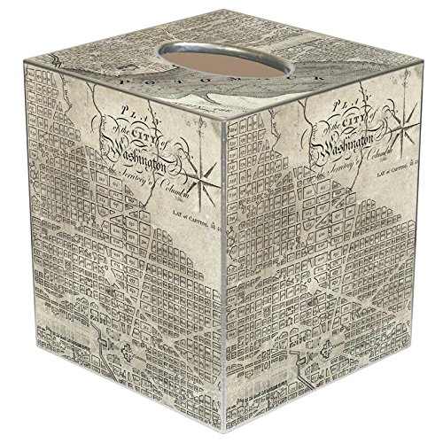 Washington D.C. Antique Map Paper Mache Tissue Box Cover