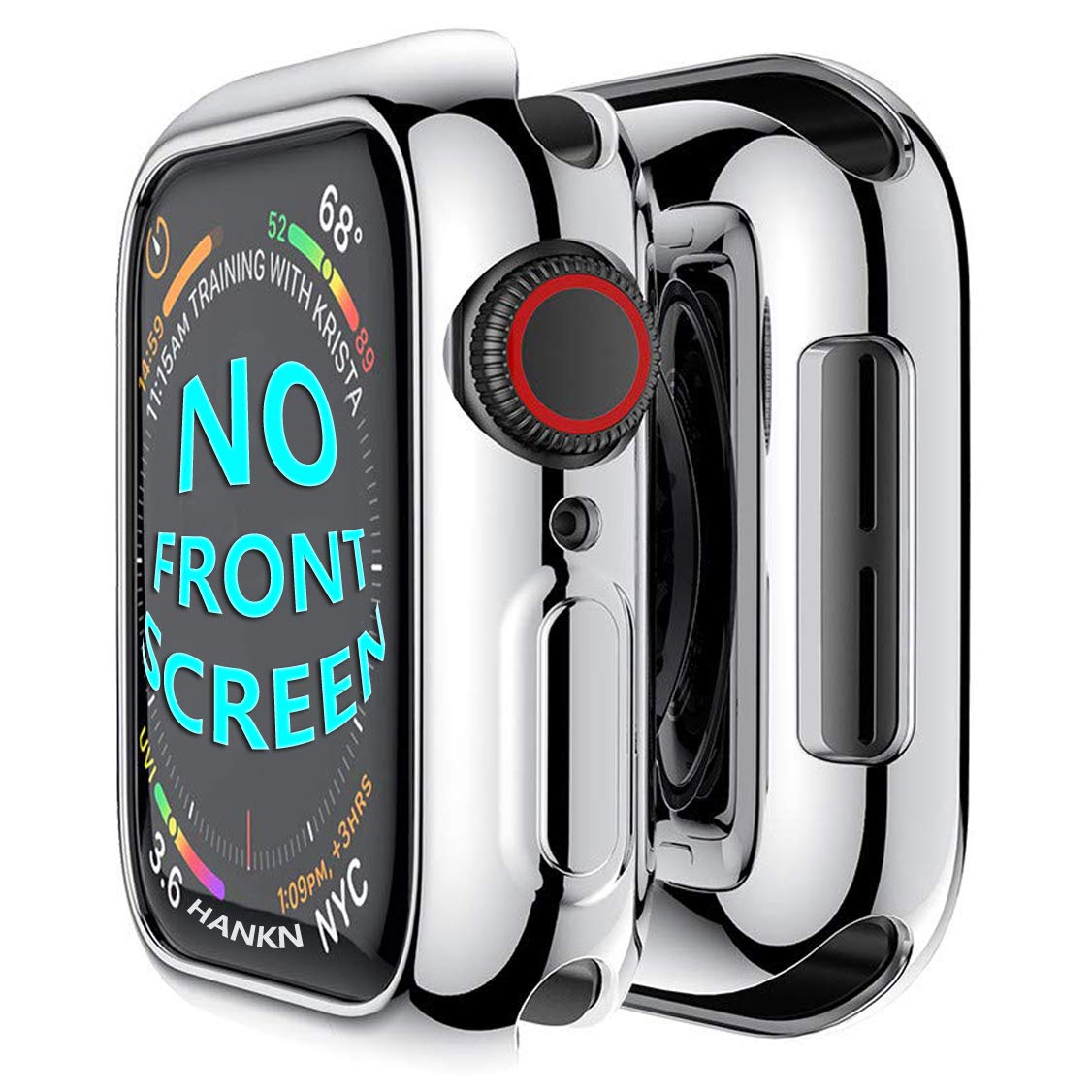 HANKN Case for Apple Watch Series 9 8 7 41mm / Series 4 5 6 SE 40mm, Soft TPU Plated Shockproof Iwatch Shell Cover Bumper [No Front Screen Protector] - Silver