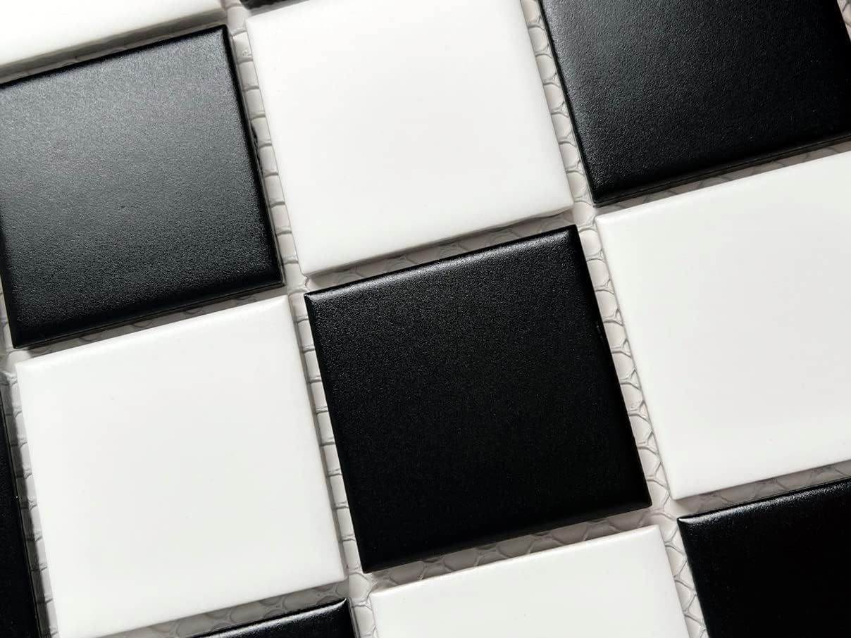 Tenedos 2x2 Black & White Checkered Porcelain Mosaic Tile Glazed 12x12 Mesh for Kitchen Backsplash Bathroom Shower Wall Floor Accent Durable (5 Sheets)