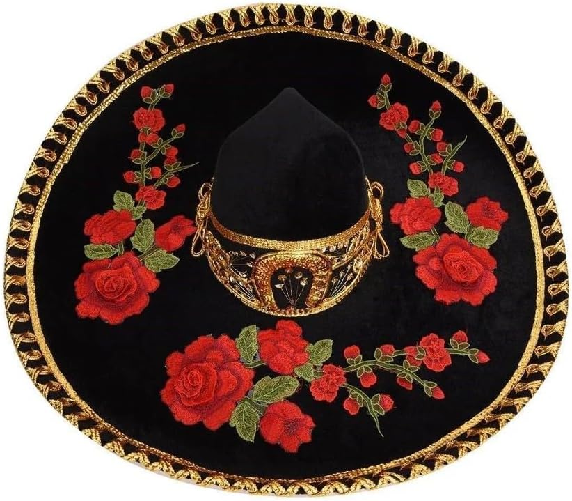 Authentic Mexican Mariachi Charro Sombrero – Adult Mariachi Hat with Flowers for Quinceañeras, 5 de Mayo & Costume Parties