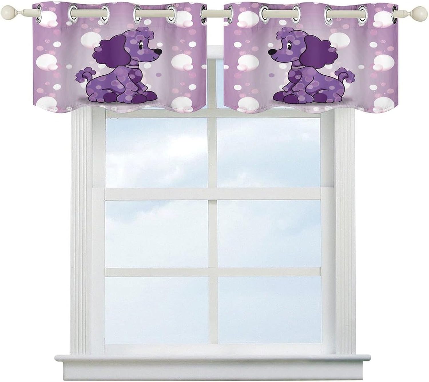 Purple Poodle Polka Dot 2 Pack Valance Curtains Window Treatments. Adjustable Curtain with Rod Pocket.Cafe Curtains is Half Curtains for Privacy Decorative 52x18.1 Inch.