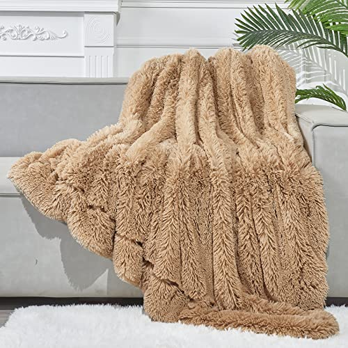 GONAAP Fuzzy Faux Fur Throw Blanket Twin Size Brown Super Soft Cozy Plush Fuzzy Shaggy Blanket for Couch Sofa Bed (Brown, Twin(60"x80"))