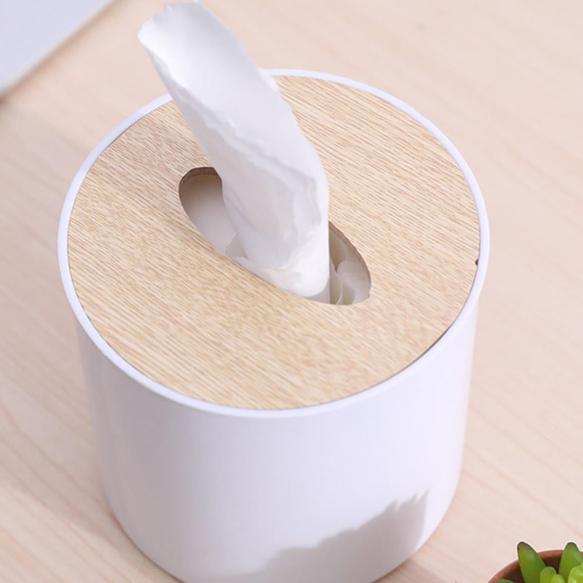 Dispensador Diseño Multifuncional 3 Piezas Redondo de Servilletas de Madera Blanco para Almacenamiento Conveniente en Cocina y Baño