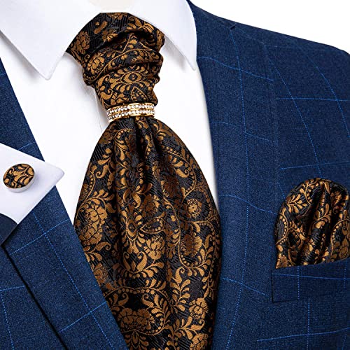 Image of DiBanGu Silk Woven Ascot Cravat with Pocket Square Set for Men | Paisley Ascot,Wrinkle-Resistant,Silky Smooth,Easy to Match,Cufflinks,Tie Ring,Wedding,Ceremonies,Party Occasions,Banquet