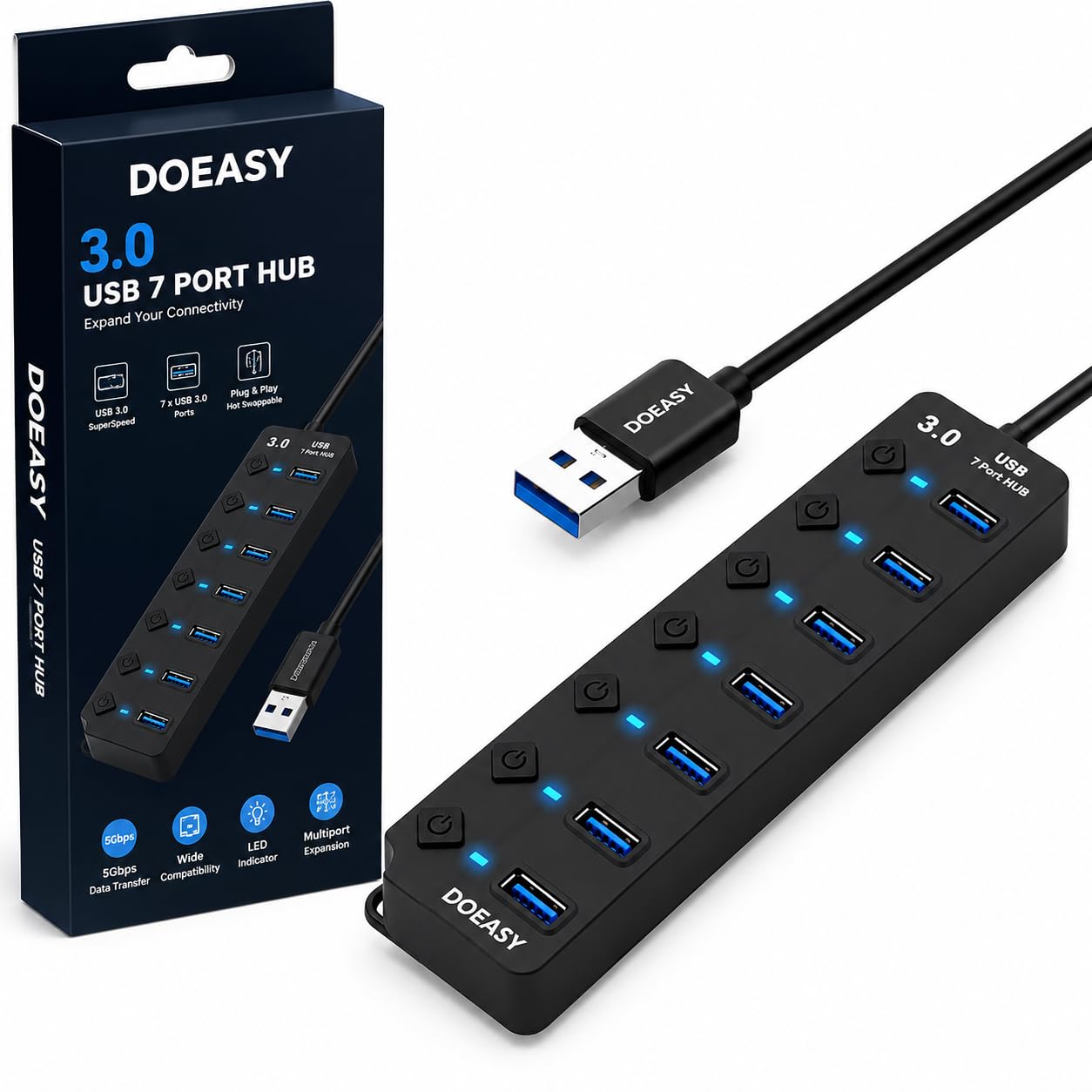 USB 3.0 Hub ABS 7 Port with Individual Switches for PC and Laptop | USB 3.0 hub 7 port splitter with individual power switches for easy device control, compact ABS design, 7 port size-image-24
