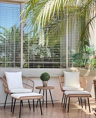 YITAHOME 5-Piece Outdoor Wicker Furniture Set, All-Weather Patio Bistro Set with Footrest, Small Patio Conversation Set for Balcony Outside, Outdoor Chairs with Ottomans and Coffee Table