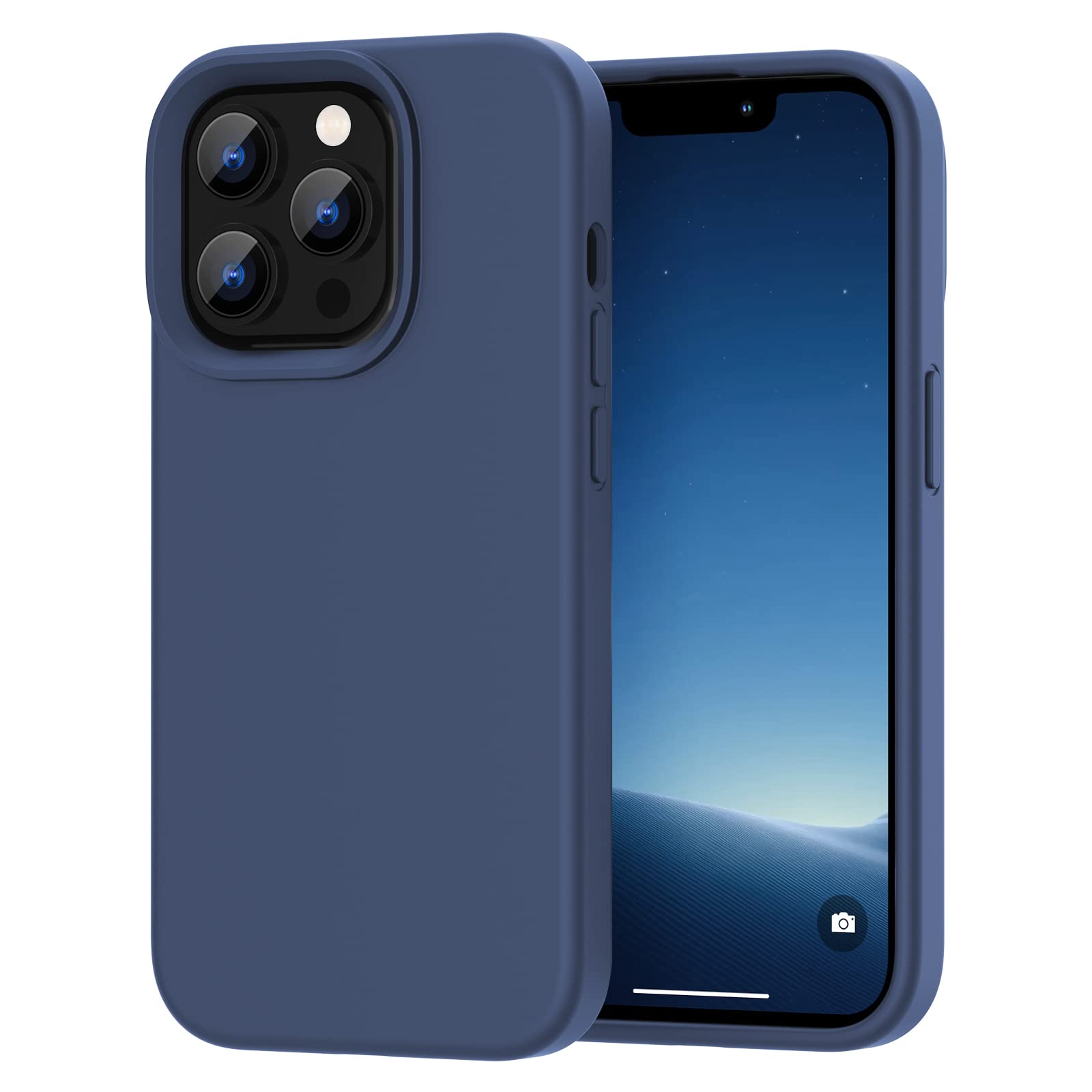 CAFEWICH for iPhone 14 Pro Case, Soft Liquid Silicone Gel Rubber Case for Men, Slim Protective Shockproof Phone Cover with Anti-Scratch Microfiber Lining 6.1 Inch - Navy Display - Navy