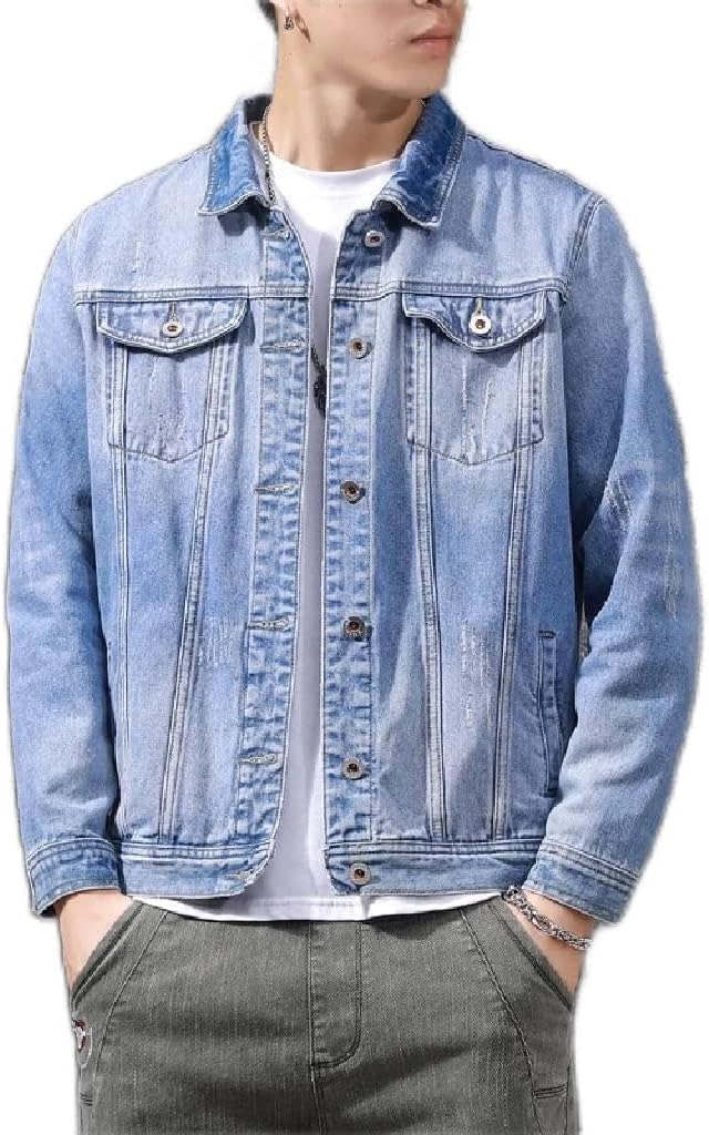 Casual Men's Denim Jacket Korean Version Slim Motorcycle Coat Streetwear Cowboy Size 5XL(M code)