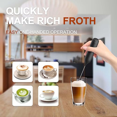 Miniatura 3 de AIRITO Milk Boss - Espumador de leche recargable de mano con soporte mini batidor de bebidas para lattes, matcha frappe, capuchino y chocolate