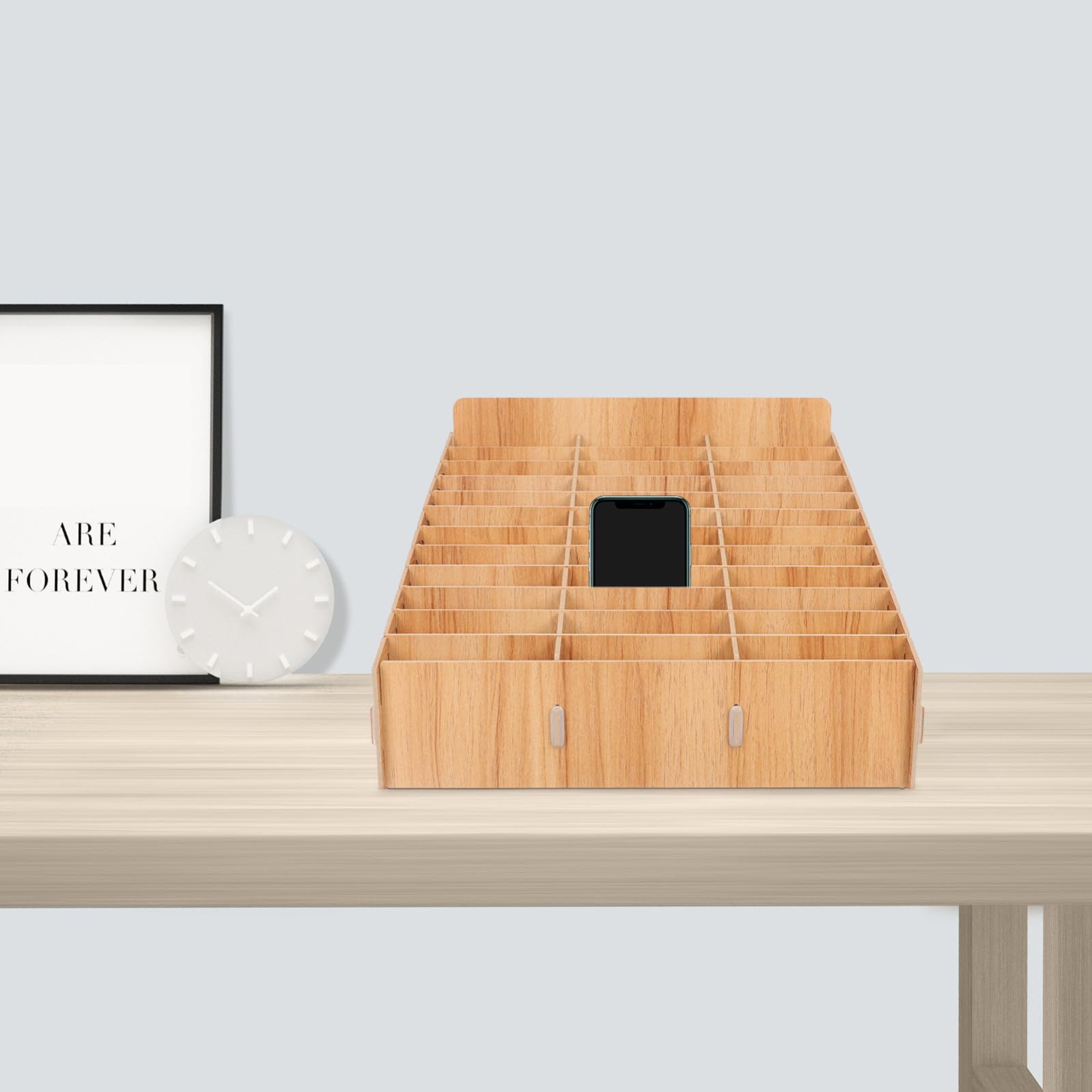 Garneck Scatola Funzionale di Gestione del Telefono e Gestione del Telefono in Legno Scomparti Multipli Grande Capacità Design Elegante per Decorazioni Scuola, Organizer Scrivania Ufficio