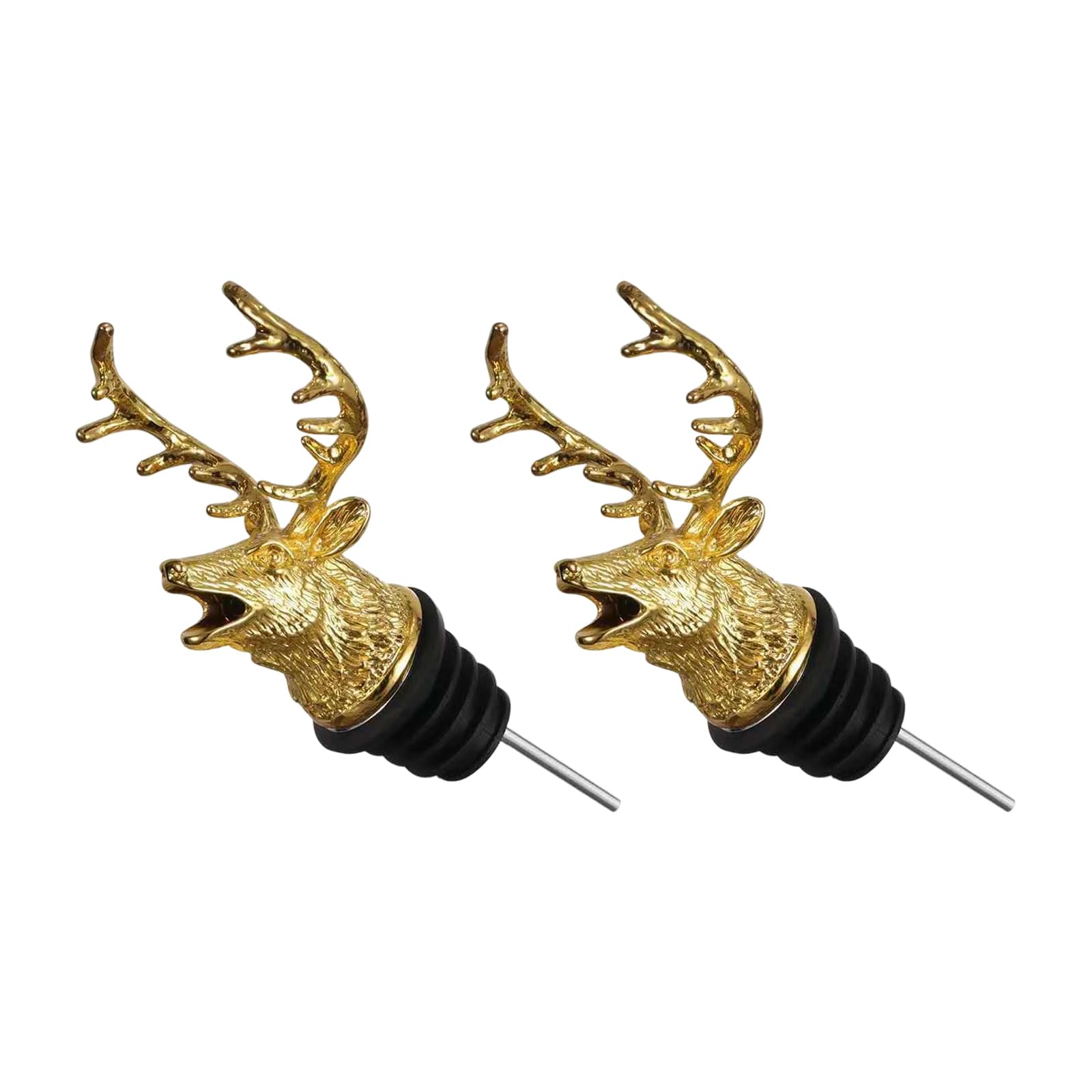 Elnwnnkc 2Pcs Liquor Pour Spouts Steel Deer Head Wine Bottle Dispenser Pourers with Stopper for Kitchens Leak Proof Design Steel Pourer with Leak Proof Stopper