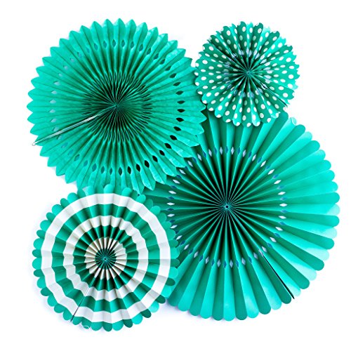 My Mind's Eye Basics Party Fans, Teal Color, Set of 4