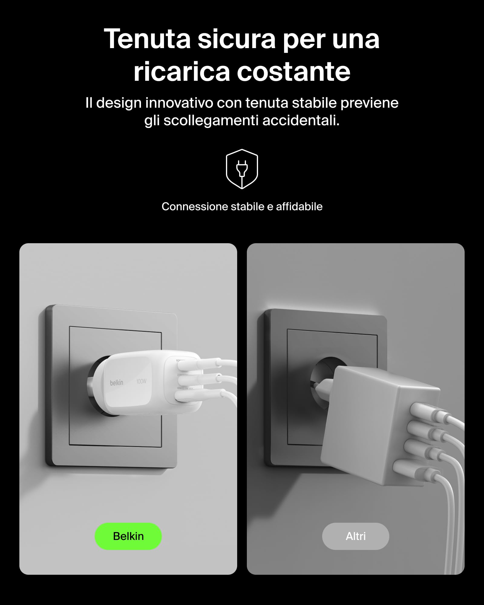 Belkin Caricatore da muro GaN USBC a 3 porte da 100 W, 2 porte USBC e 1 porta USBA, Spine incluse per UE-UK-US, Ricarica Rapida per MacBook, iPhone, iPad Pro, Samsung Galaxy, Google Pixel - Bianco