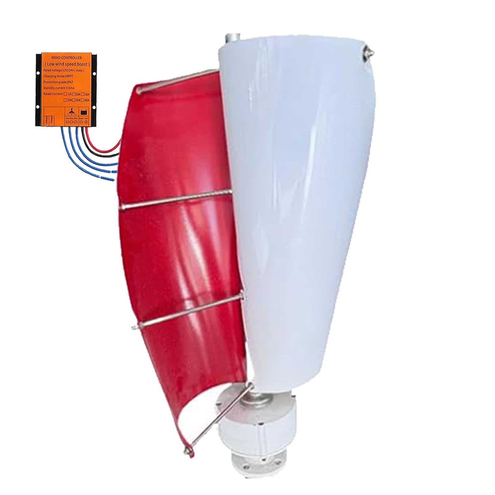 Aerogenerador de Eje Vertical de 14000 W - Kit de aerogenerador doméstico de 13 m/s para Sistema de energía híbrido con Controlador - Ideal para Uso doméstico, Comercial e Industrial (Rojo,