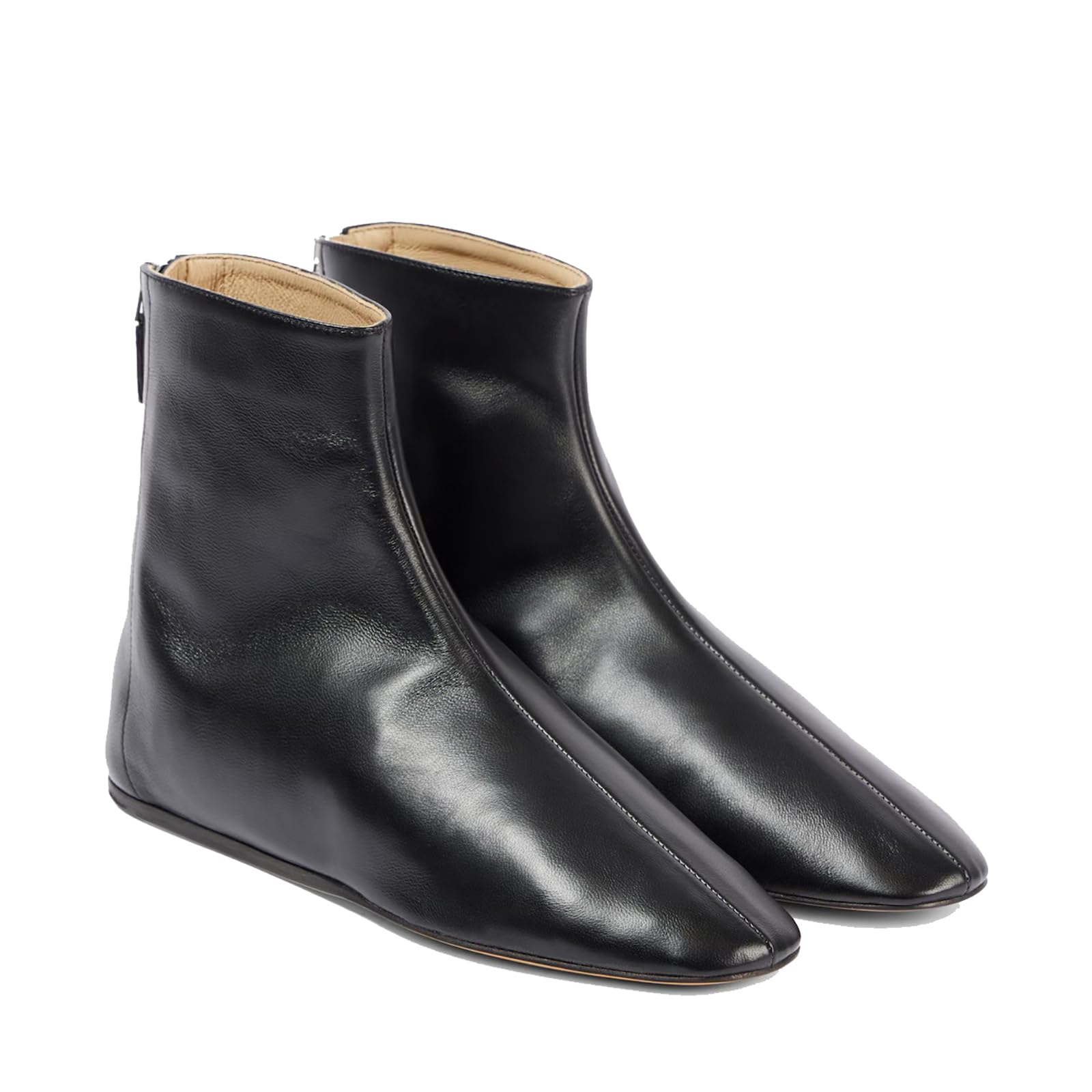 Womens Leather Ankle Boots with Zipper Square Toe Comfortable Fall Winter Flat Booties