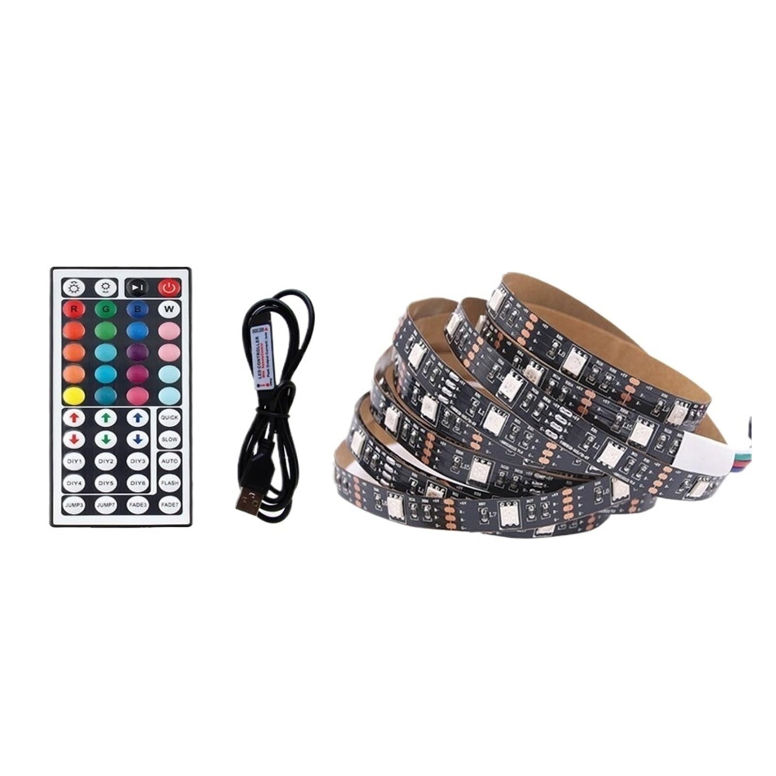 Tira de LED RGB USB 5V PCB negro for retroiluminación de TV(IP65 Waterproof,WITH 44KEY USB SET_5M_60LED PER METER)