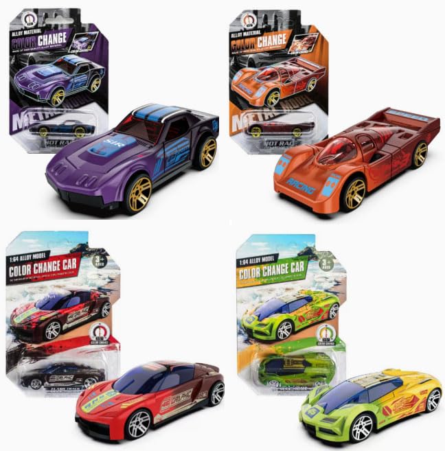 Embhlitfe 4 PCS Colour Changing Cars Water-Activated Toy Cars for Bath & Playtime Durable Alloy Mini Racing Car Toys Favorite Birthday Gift for Boys & Girls Perfect Vehicle Toys