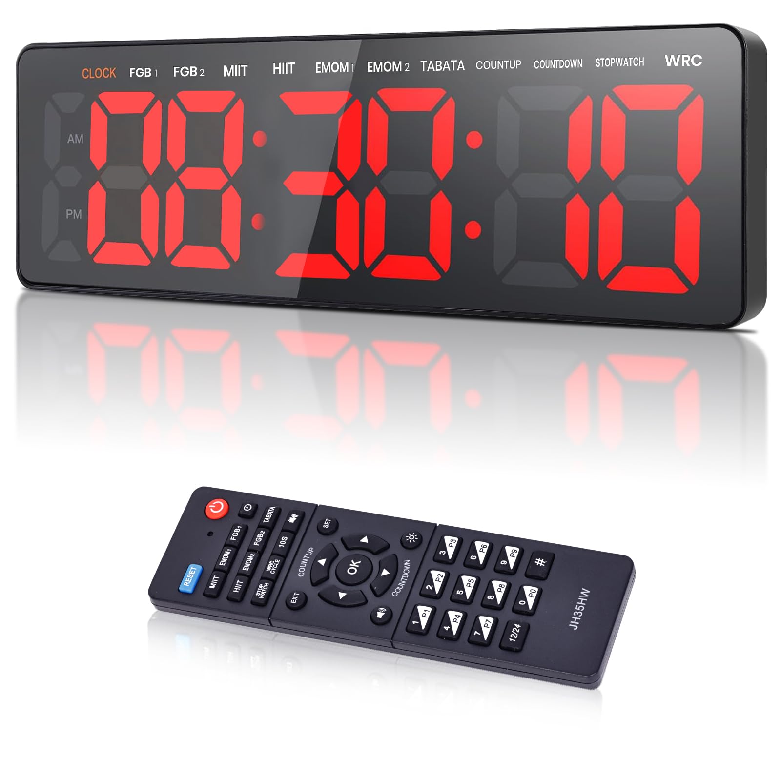 Timer Palestra da Parete,13.2" Orologio da Parete Digitale, Gym Timer Intervallo Fitness LED con CountDown/Up Cronometro, Luminosità & Volume Regolabile, Telecomando per Casa Garage Esterno