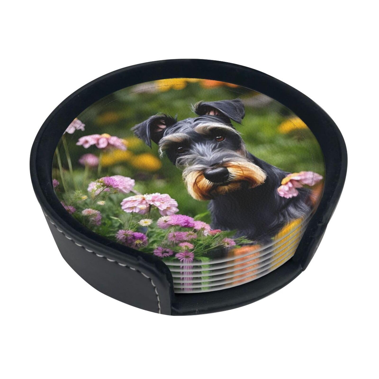 Schnauzer Print Round Coasters Set Of 6,Coaster For Tabletop Protection Home Bar Decor