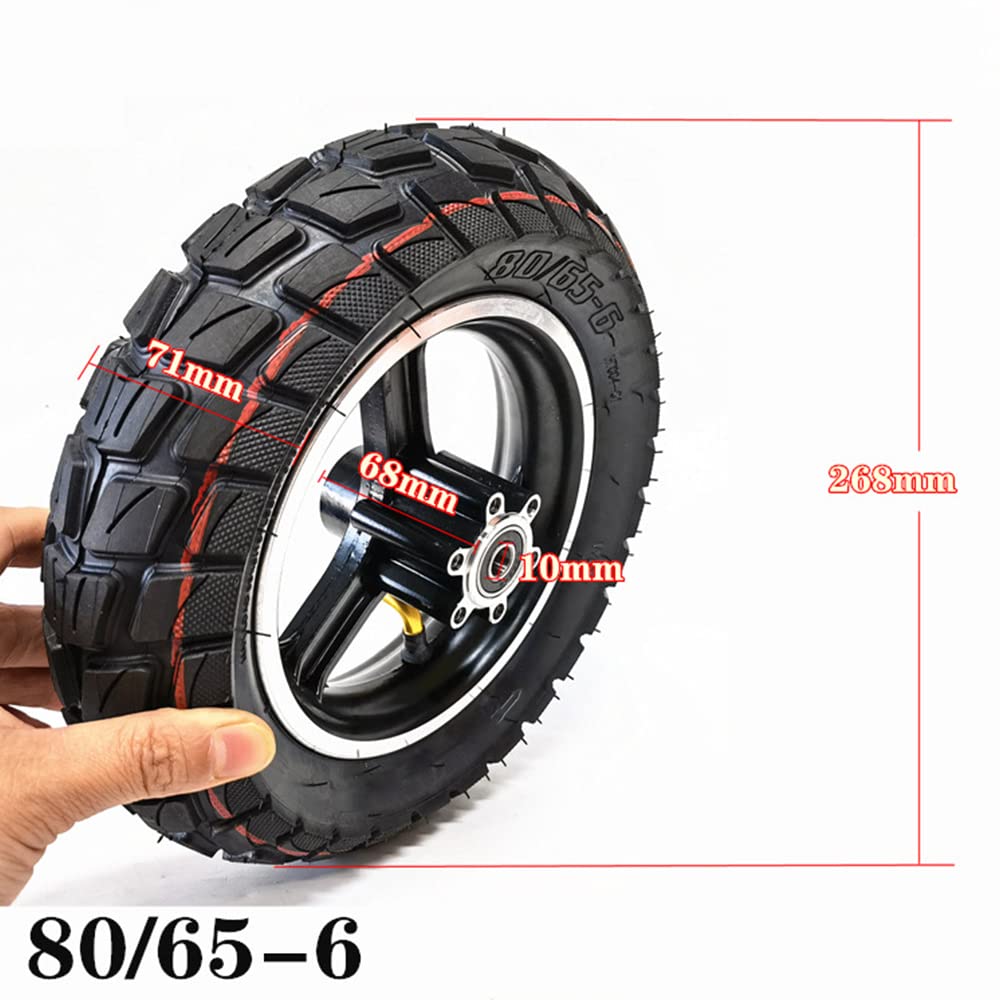 Pneu de Scooter électrique, Ensemble de Pneu tubeless 10 Pouces 80/65-6, moyeu de Roue en Aluminium, adapté aux Accessoires de Jeu de Roues de véhicule électrique/Drone/Robot, Frein à Disque B 10 mm