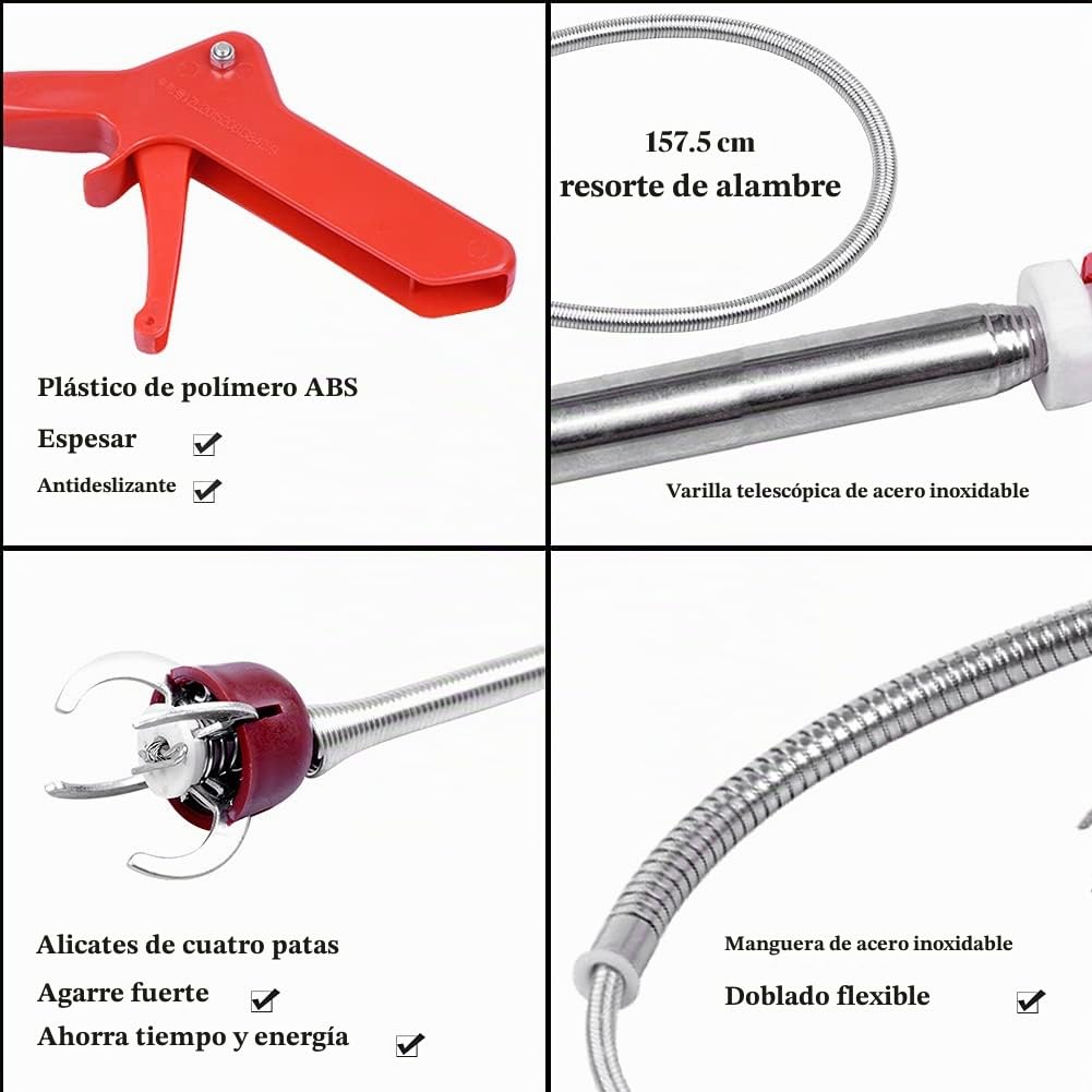 Hurón Desatascador Canalizador WC 1,8 m – Desatascador de inodoro de manivela con garra de águila – Antiarañazos – Desatascamiento serpiente de fontanero ideal para eliminar escombros y zuecos