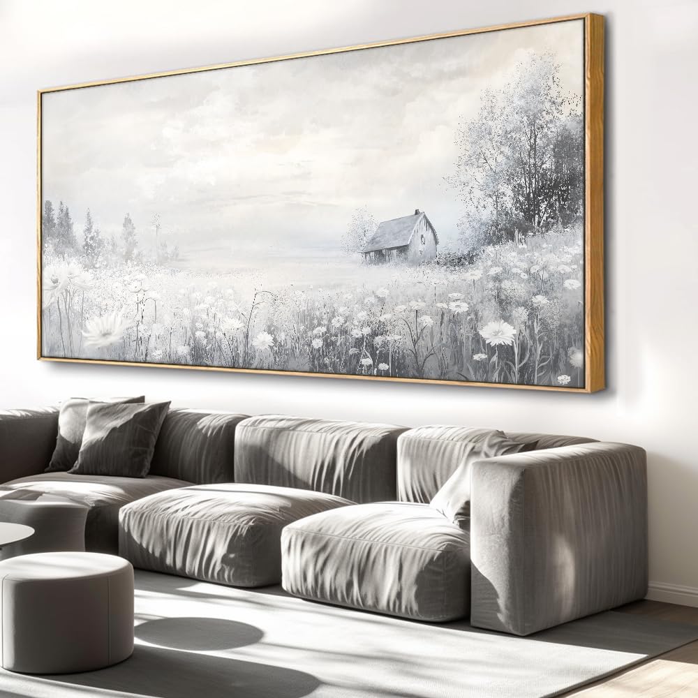 Abstract Landscape Wall Art - Framed Modern Canvas Painting for Living Room, Bedroom Home Office Decor, 60x30 Inch Ready to Hang