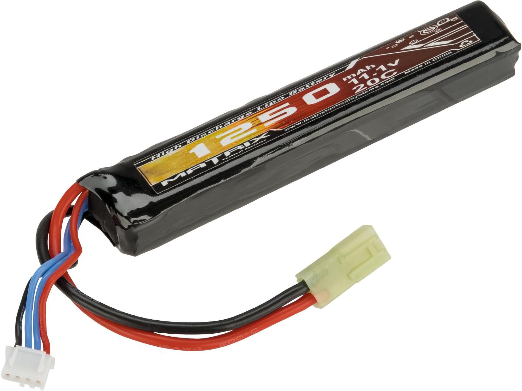 Evike Airsoft - Matrix High Performance 11.1V Stick Type Airsoft LiPo Battery (Model: 1250mAh - 20C / Small Tam)