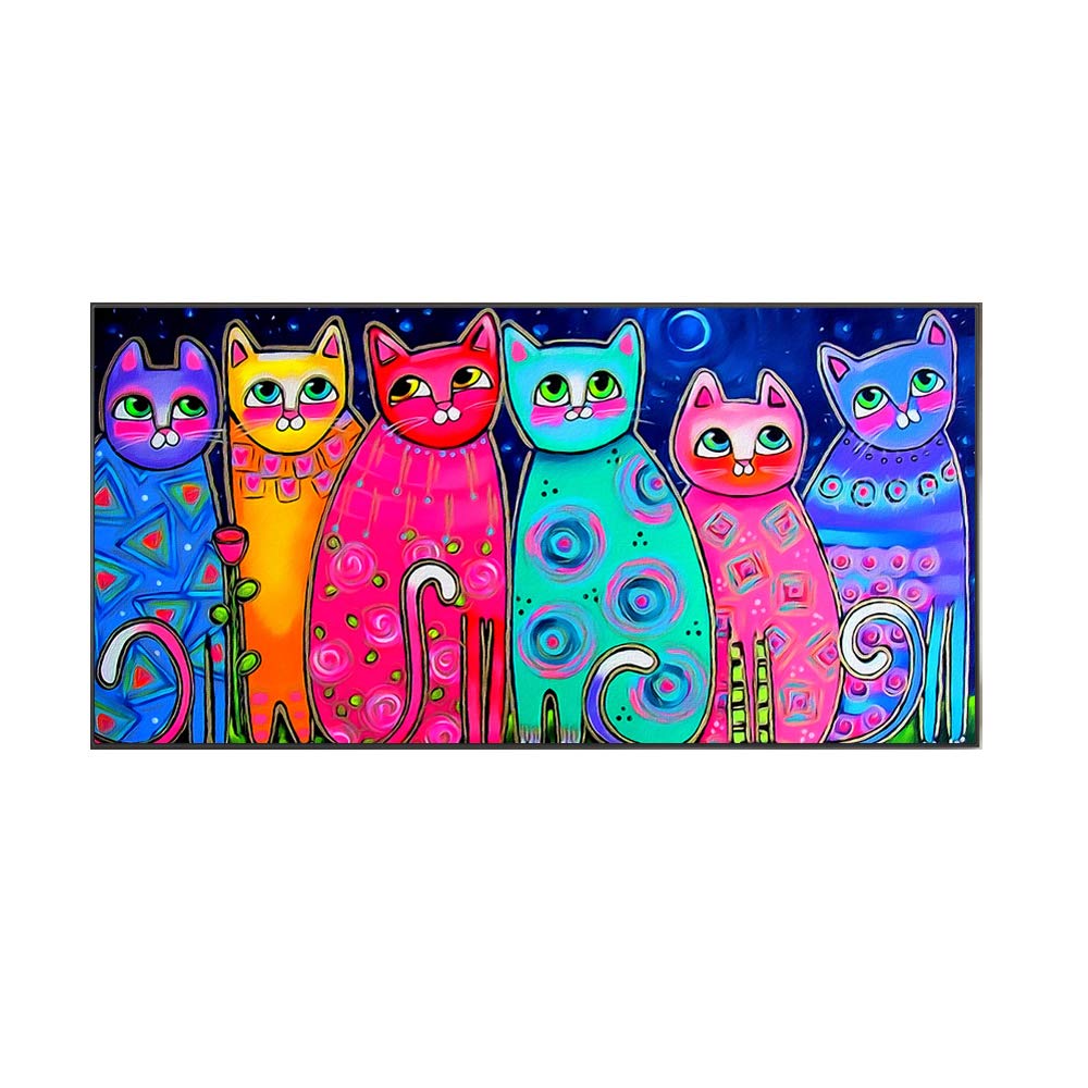 Tableau Toile Abstrait Chats Colorés - Art Moderne Animaux Pour Chambre Enfants Sans Cadre