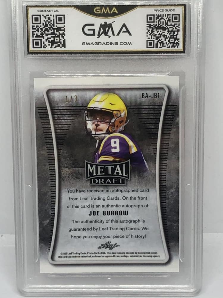 2020 Leaf Metal Draft Orange Mojo Prismatic Autograph 1/3 Rookie RC #BA-JB1 Joe Burrow LSU Tigers GEM MINT GMA 10 AUTO Official Player Licensed Football Trading Card